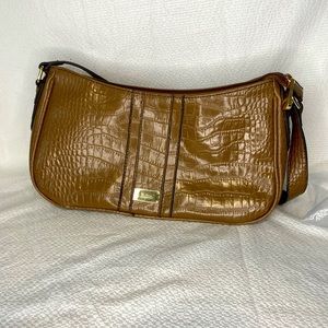 Liz & Co Golden Brown Patent Leather Crockadile Shoulder Bag Purse FREE SHIPPING
